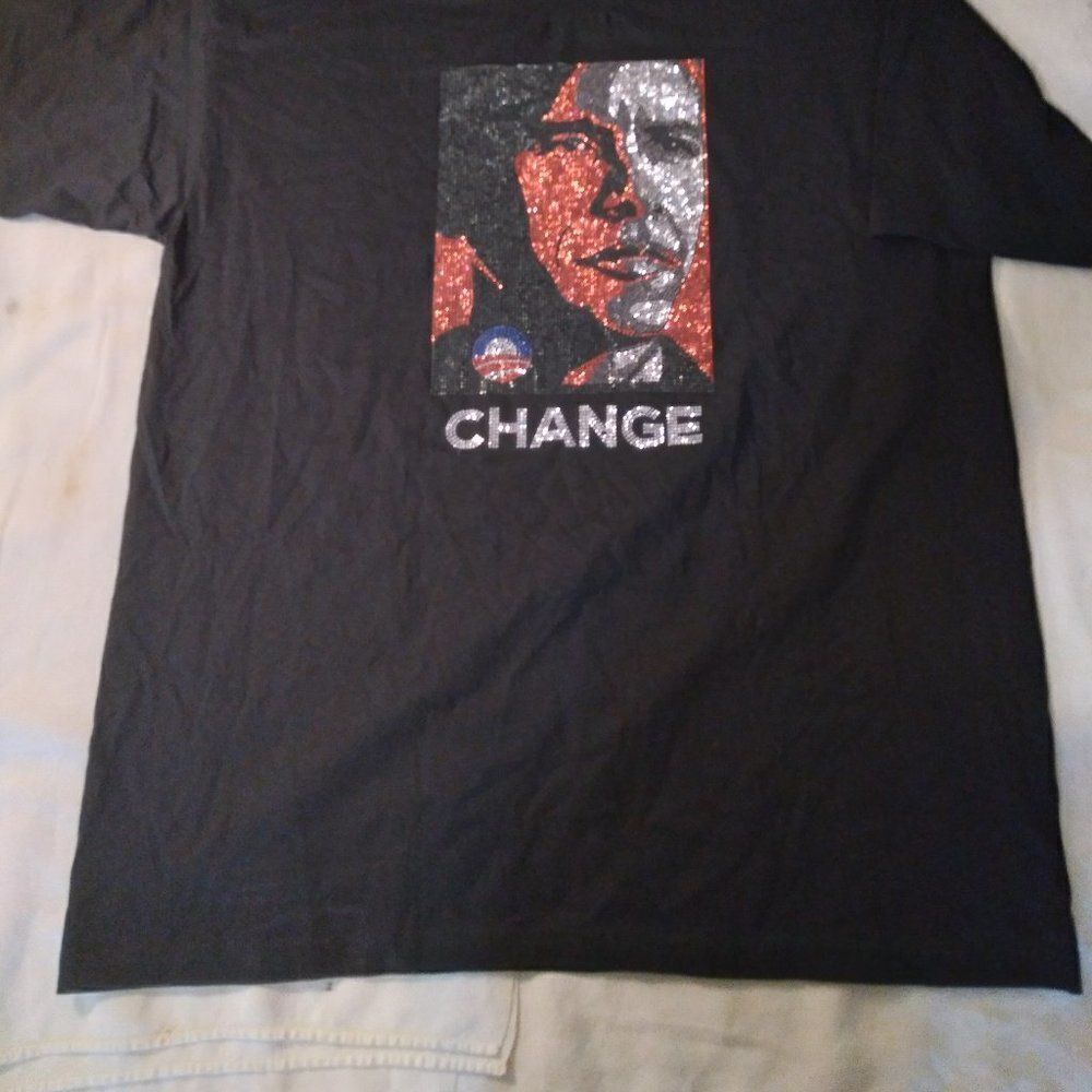 Barack Obama Change Portrait Rhinestones T-Shirt - Picture 4 of 9